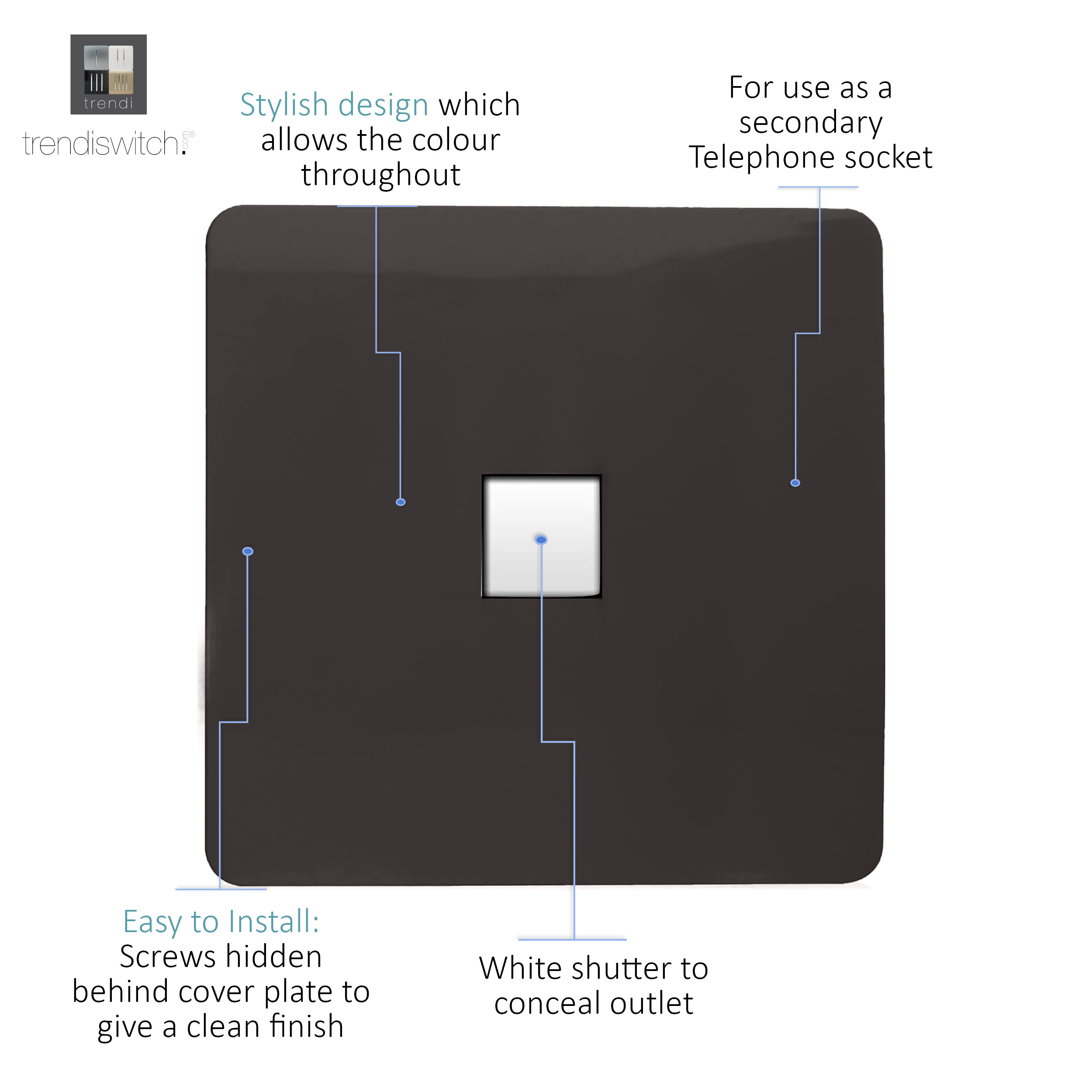 Single PC Ethernet Cat 5 & 6 Data Outlet Dark Brown ART-PCDB  Trendi Dark Brown